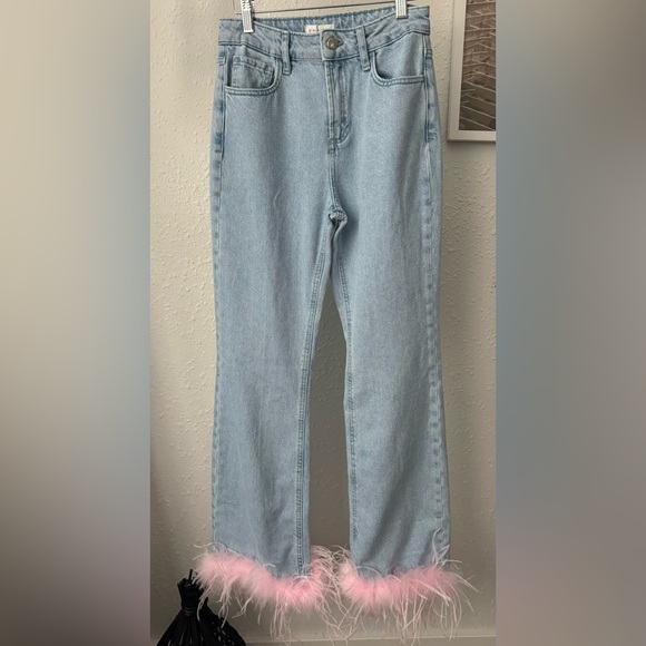 Gianni Bini - x Nastia Liukin Anna Denim Straight Leg Feather Detail Jeans NWT - Picture 14 of 14
